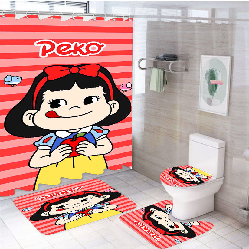 Peko Chan X Snow White 4Pcs Bathroom Non-Slip Rugs Shower Curtain Fabric Waterproof