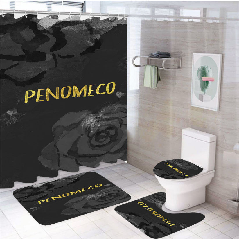 Penomeco Flower 4Pcs Bathroom Non-Slip Rugs Shower Curtain Fabric Waterproof