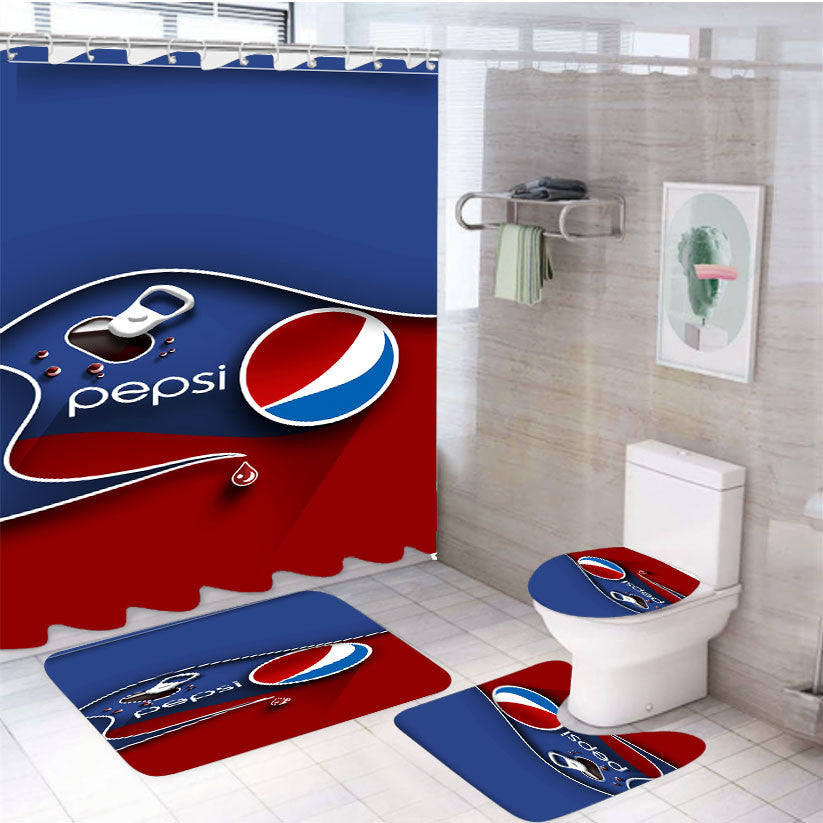 Pepsi Cans Logo 4Pcs Bathroom Non-Slip Rugs Shower Curtain Fabric Waterproof
