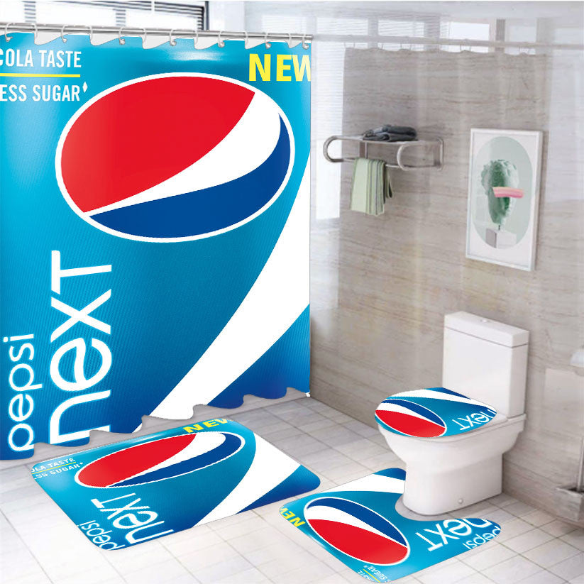 Pepsi Co 4Pcs Bathroom Non-Slip Rugs Shower Curtain Fabric Waterproof