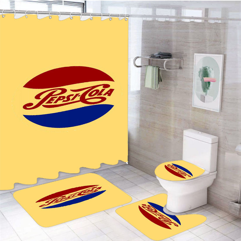 Pepsi Cola-Cola 4Pcs Bathroom Non-Slip Rugs Shower Curtain Fabric Waterproof