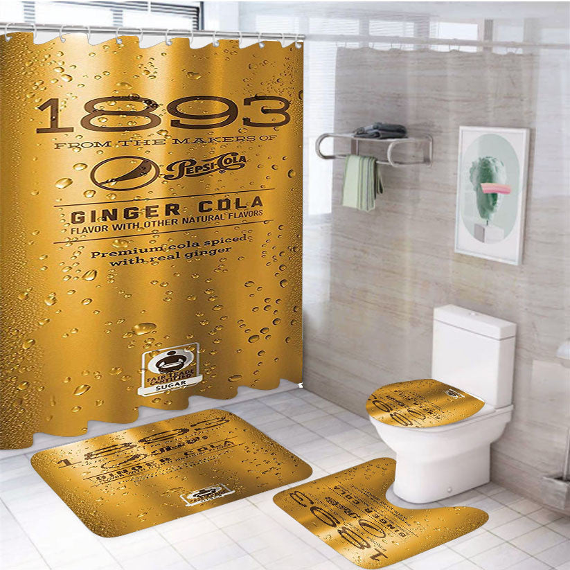 Pepsi Cola 1893 Ginger Gold Ice Cans 4Pcs Bathroom Non-Slip Rugs Shower Curtain Fabric Waterproof