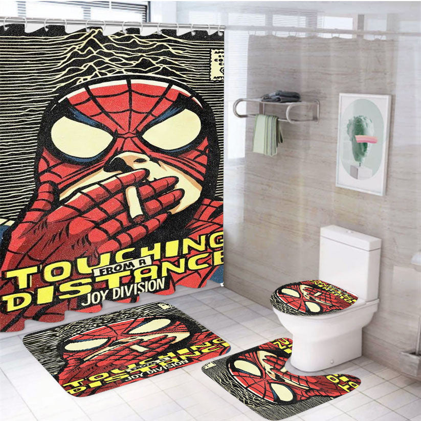 Peter Parker Spidey Smoke Joint Division Illustration 4Pcs Bathroom Non-Slip Rugs Shower Curtain Fabric Waterproof
