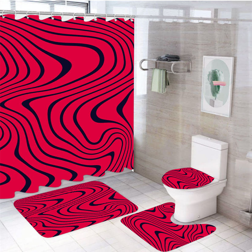 Pew Die Pie Pattern 4Pcs Bathroom Non-Slip Rugs Shower Curtain Fabric Waterproof