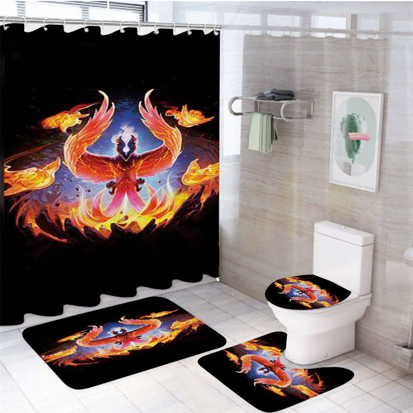 Phoenix Dota 4Pcs Bathroom Non-Slip Rugs Shower Curtain Fabric Waterproof