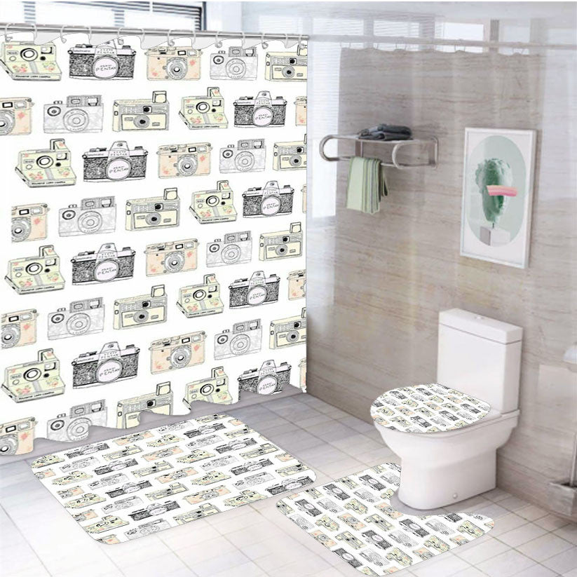 Photograp Pattern 4Pcs Bathroom Non-Slip Rugs Shower Curtain Fabric Waterproof