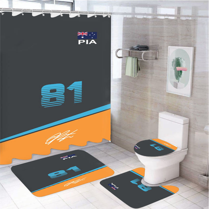 Piastri - F1 4Pcs Bathroom Non-Slip Rugs Shower Curtain Fabric Waterproof