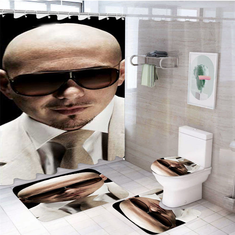 Pitbull Shades 4Pcs Bathroom Non-Slip Rugs Shower Curtain Fabric Waterproof