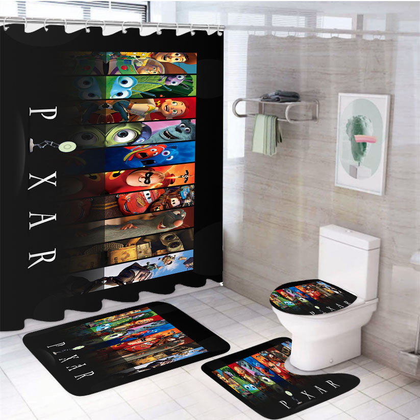 Pixar 4Pcs Bathroom Non-Slip Rugs Shower Curtain Fabric Waterproof