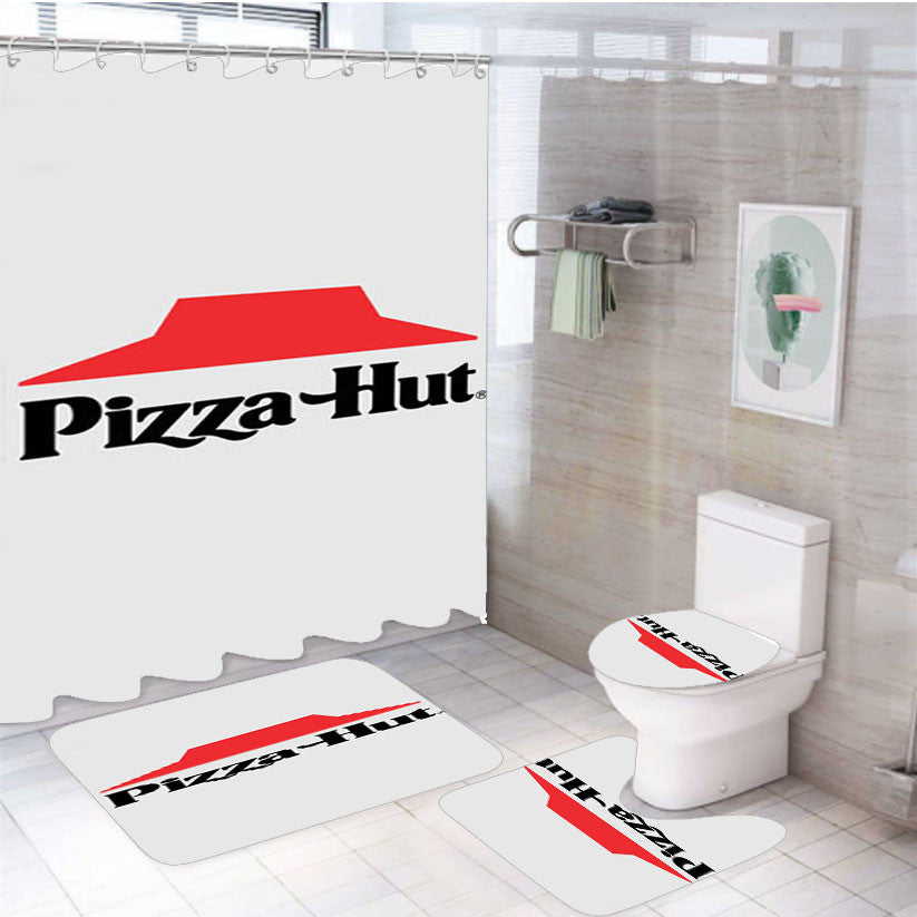 Pizza Hut Logo 4Pcs Bathroom Non-Slip Rugs Shower Curtain Fabric Waterproof