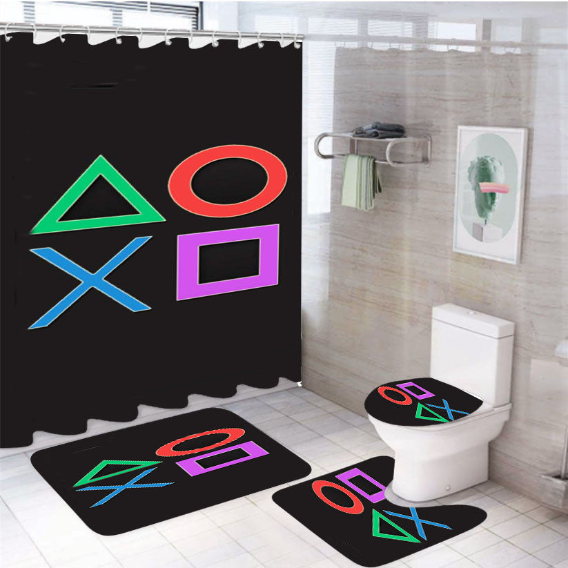 Playstation Controller 4Pcs Bathroom Non-Slip Rugs Shower Curtain Fabric Waterproof