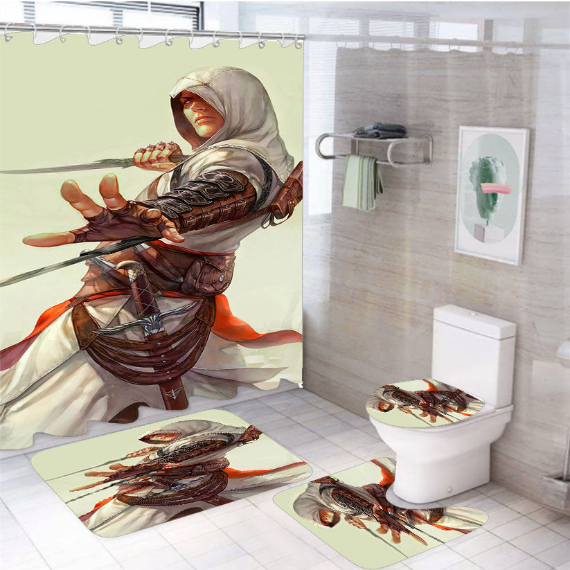 Playstation The Assassins Creed Knife 4Pcs Bathroom Non-Slip Rugs Shower Curtain Fabric Waterproof