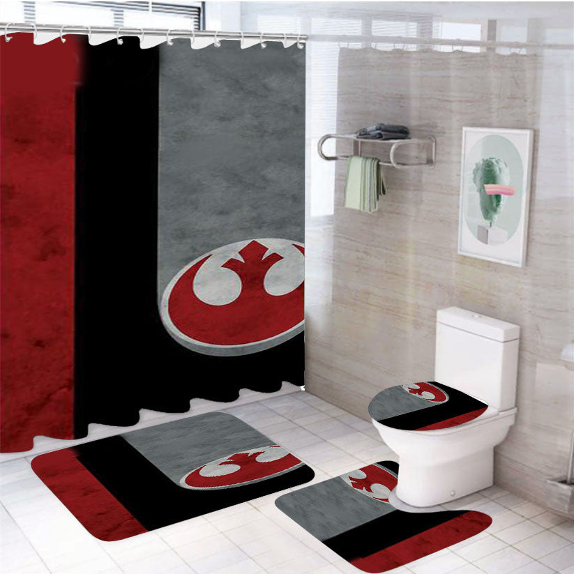 Poe'S Helmet Pattern 4Pcs Bathroom Non-Slip Rugs Shower Curtain Fabric Waterproof