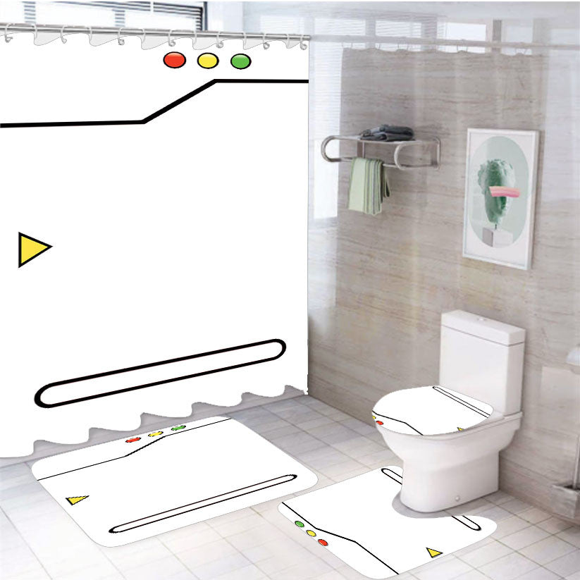 Pokedex White 4Pcs Bathroom Non-Slip Rugs Shower Curtain Fabric Waterproof