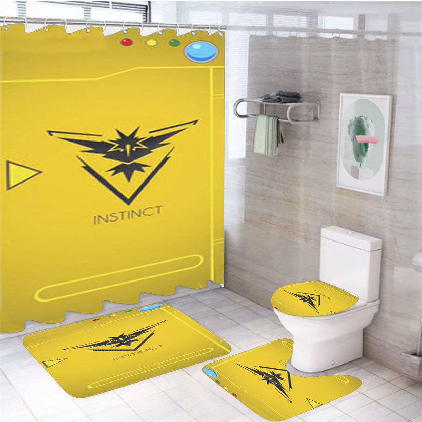 Pokemon Go Team Instinct Pokedex 4Pcs Bathroom Non-Slip Rugs Shower Curtain Fabric Waterproof