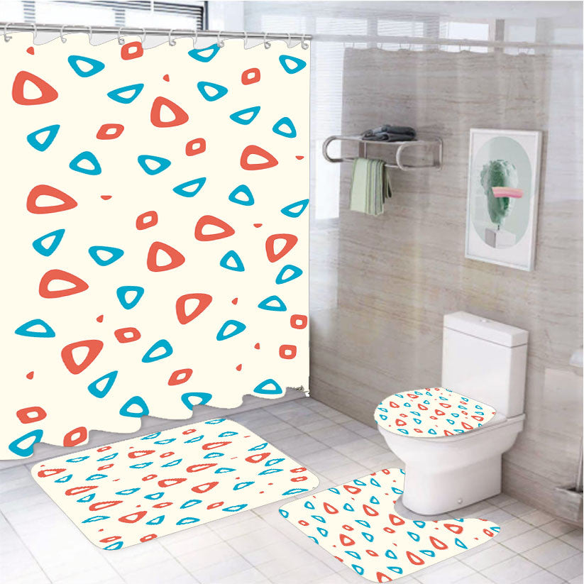 Pokemon Togepi Pattern 4Pcs Bathroom Non-Slip Rugs Shower Curtain Fabric Waterproof