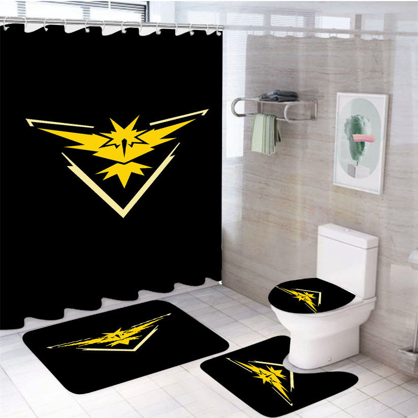 Pokemon Wallpaper Yellow 4Pcs Bathroom Non-Slip Rugs Shower Curtain Fabric Waterproof
