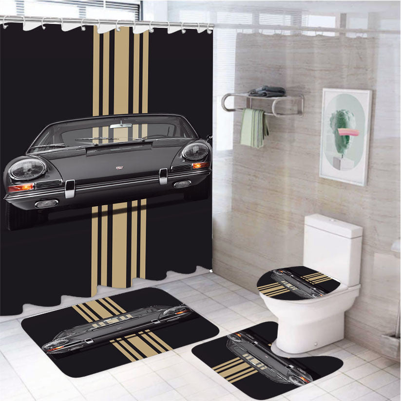 Porsche 911 Early 911 Poster 4Pcs Bathroom Non-Slip Rugs Shower Curtain Fabric Waterproof