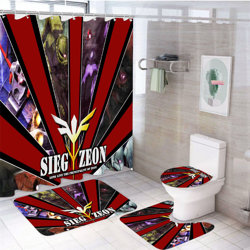 Principality Of Zeon The Gundam Wallpaper 4Pcs Bathroom Non-Slip Rugs Shower Curtain Fabric Waterproof