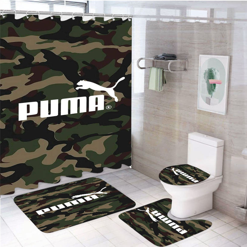 Puma Chamo Pattern 4Pcs Bathroom Non-Slip Rugs Shower Curtain Fabric Waterproof