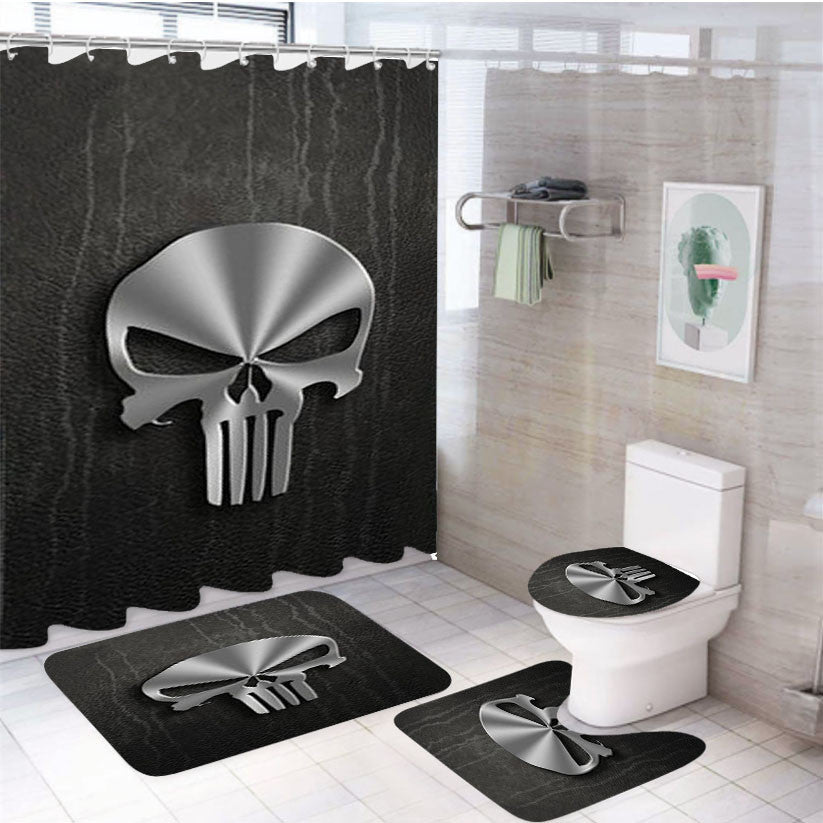 Punisher Metal Logo 4Pcs Bathroom Non-Slip Rugs Shower Curtain Fabric Waterproof