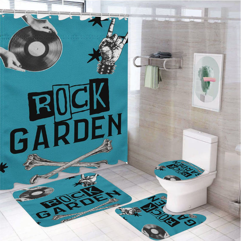 Punny Joke Flag For Rock N Roll 4Pcs Bathroom Non-Slip Rugs Shower Curtain Fabric Waterproof