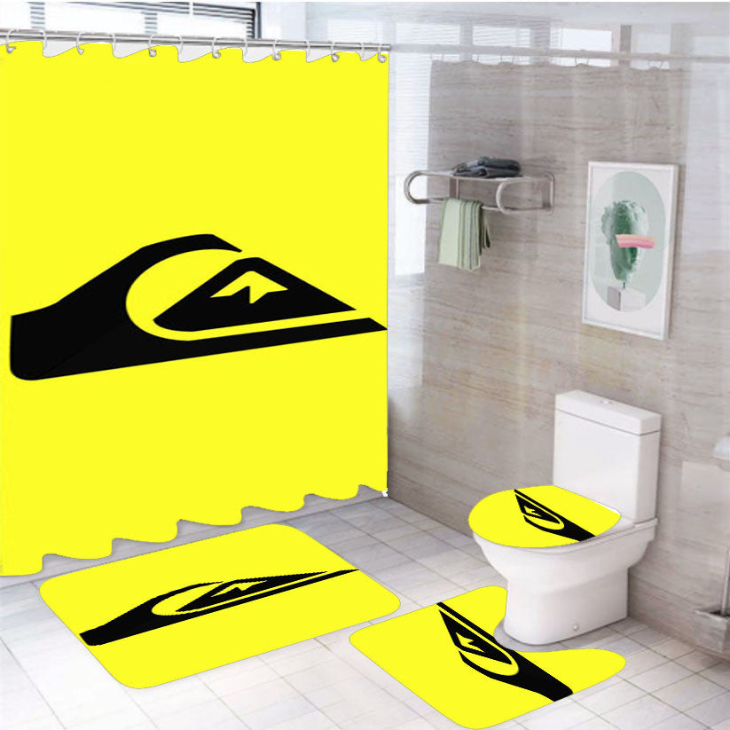 Quiksilver Yellow 4Pcs Bathroom Non-Slip Rugs Shower Curtain Fabric Waterproof