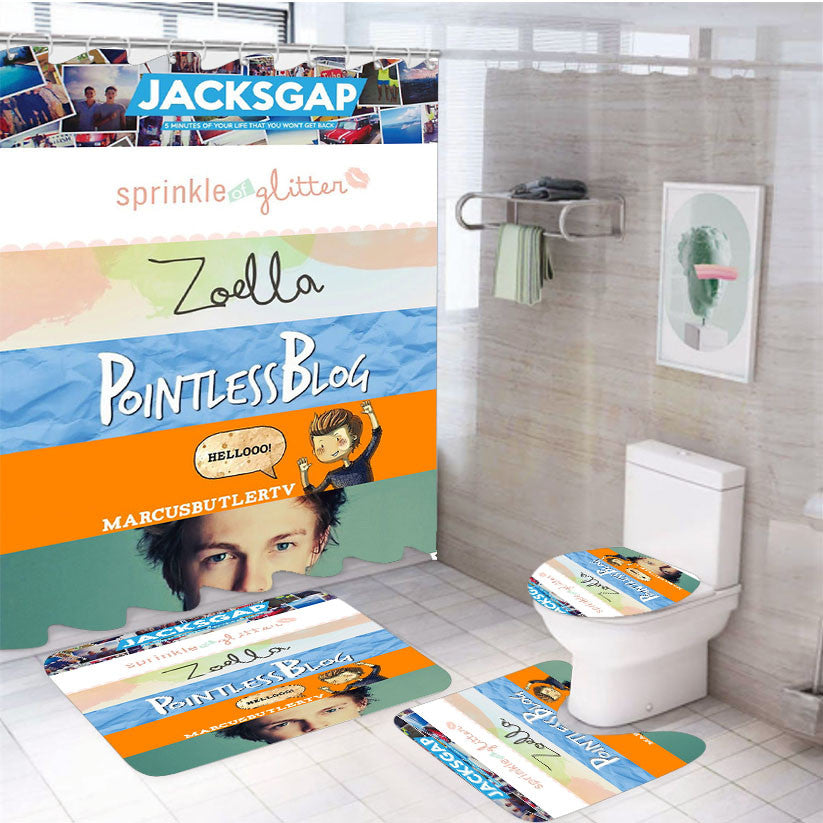 Quotes The Youtubers 4Pcs Bathroom Non-Slip Rugs Shower Curtain Fabric Waterproof