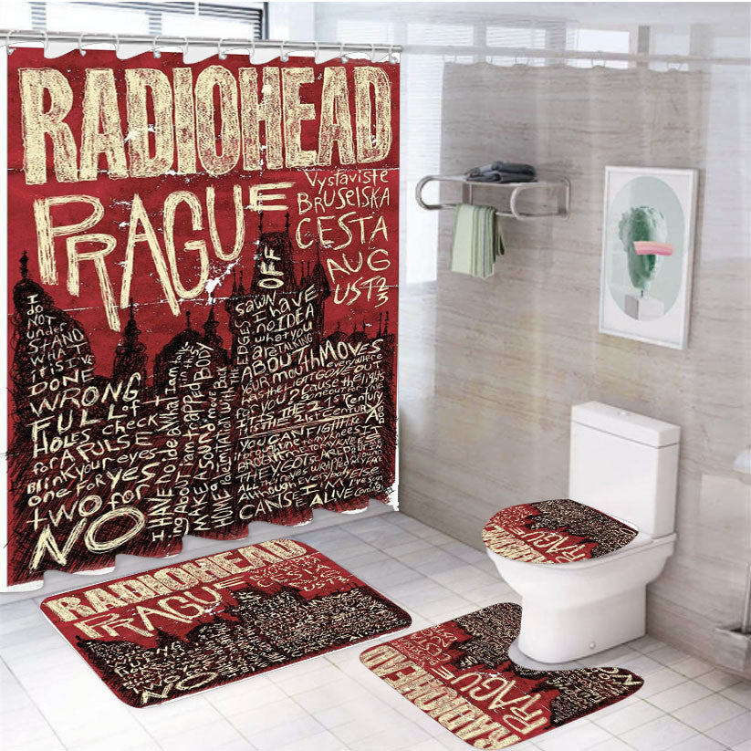 Radiohead Prague 4Pcs Bathroom Non-Slip Rugs Shower Curtain Fabric Waterproof