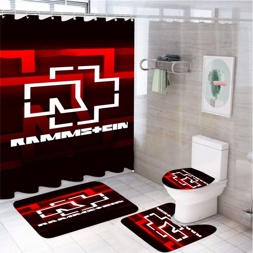 Rammstein 4Pcs Bathroom Non-Slip Rugs Shower Curtain Fabric Waterproof