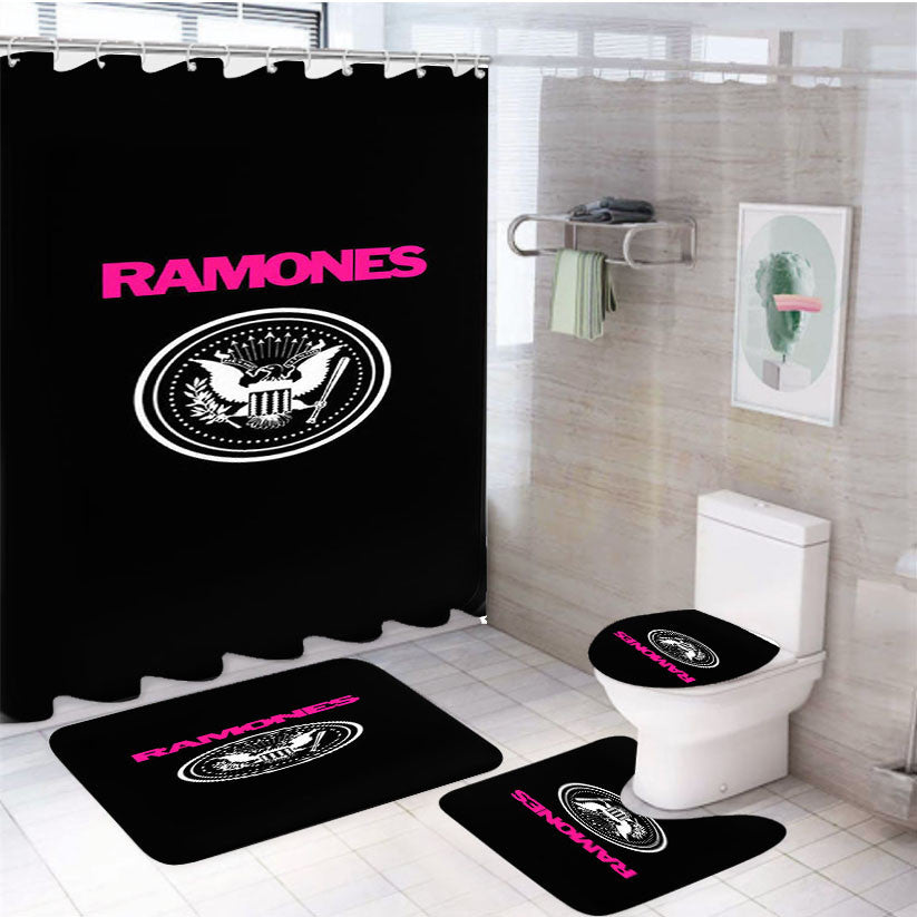 Ramones Band 4Pcs Bathroom Non-Slip Rugs Shower Curtain Fabric Waterproof