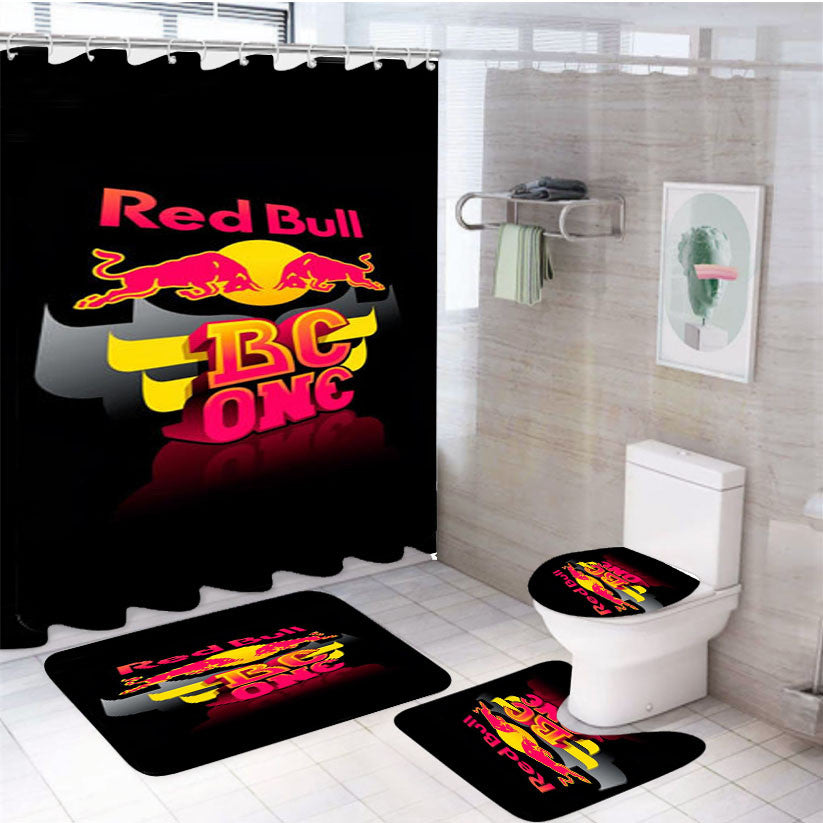 Red Bull Bc One 4Pcs Bathroom Non-Slip Rugs Shower Curtain Fabric Waterproof
