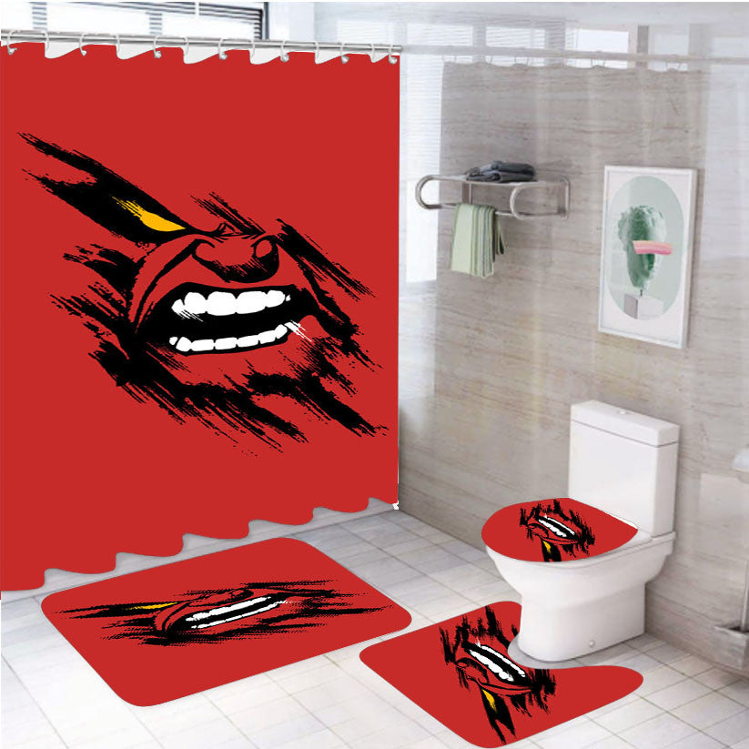 Red Hulk Face Art 4Pcs Bathroom Non-Slip Rugs Shower Curtain Fabric Waterproof