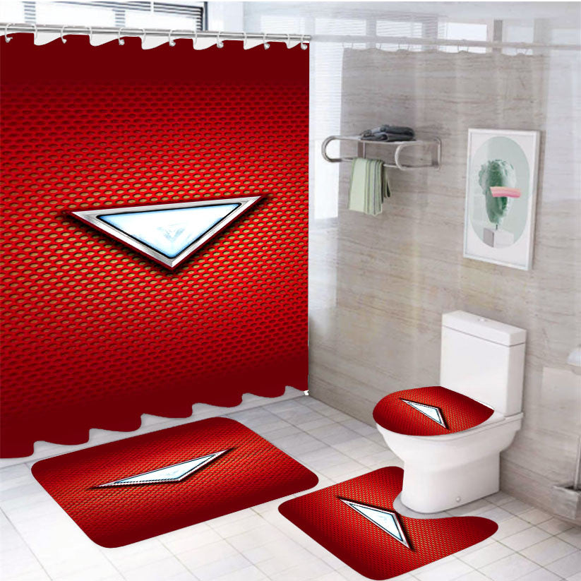 Red Iron Man Custom 4Pcs Bathroom Non-Slip Rugs Shower Curtain Fabric Waterproof
