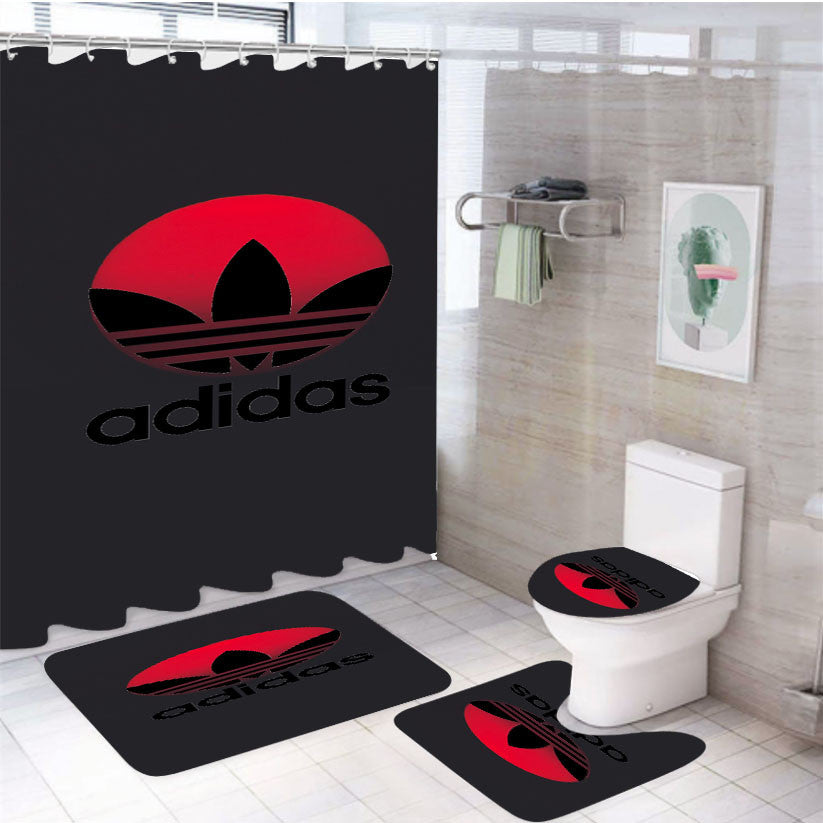 Red Moon Night Adidas 4Pcs Bathroom Non-Slip Rugs Shower Curtain Fabric Waterproof
