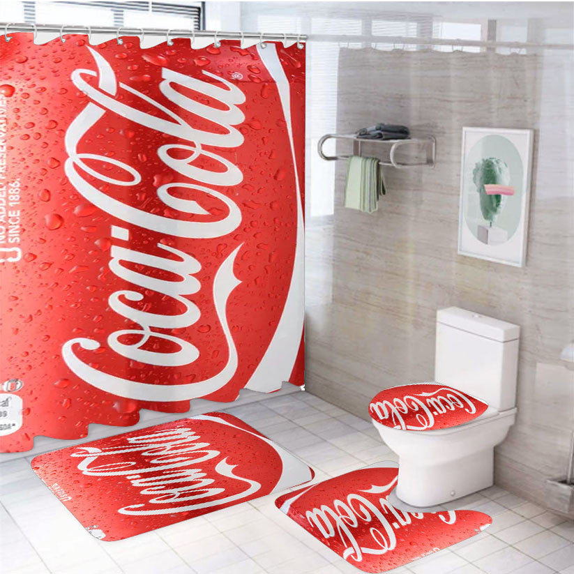 Red Pepsi Can 4Pcs Bathroom Non-Slip Rugs Shower Curtain Fabric Waterproof