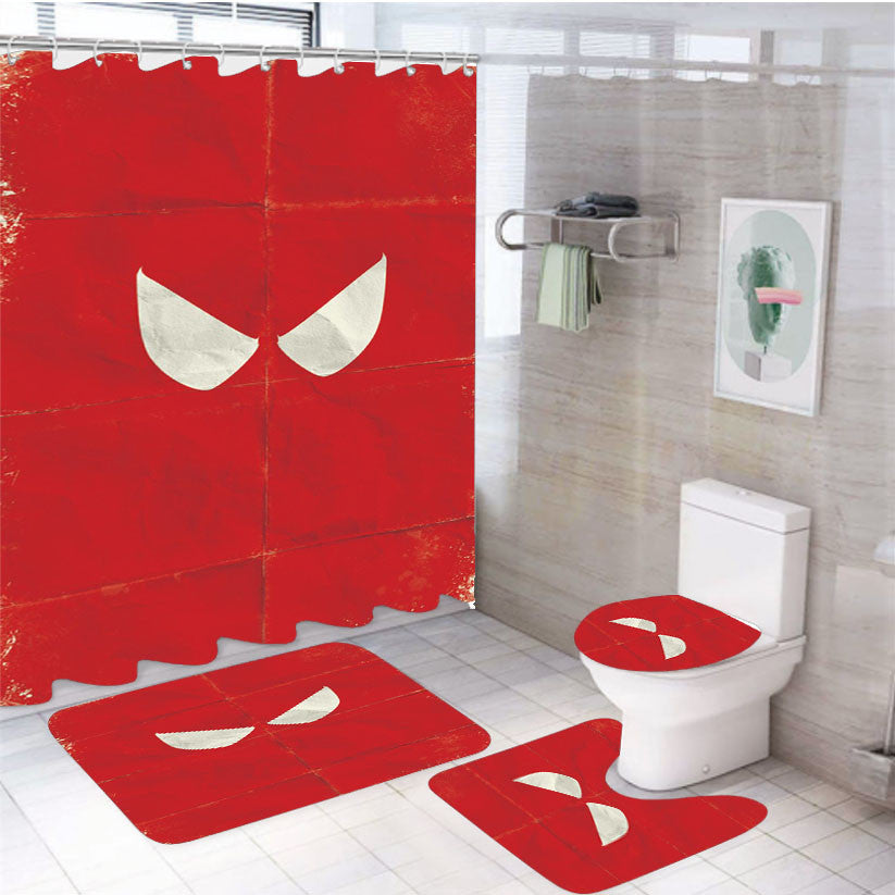 Red Spiderman Minimalist Paper 4Pcs Bathroom Non-Slip Rugs Shower Curtain Fabric Waterproof