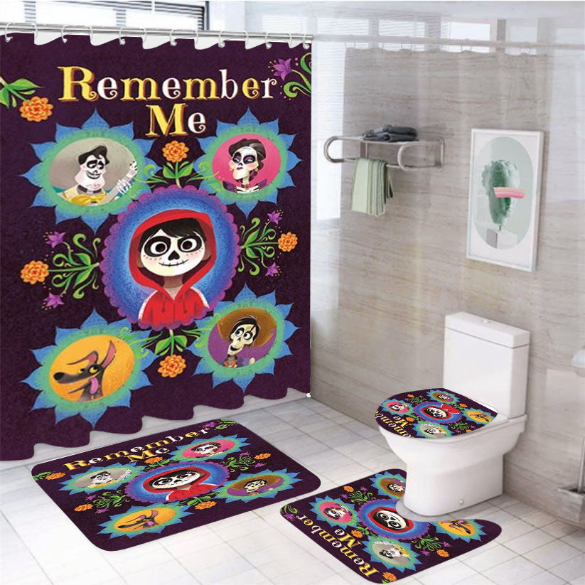 Remember Me Family 4Pcs Bathroom Non-Slip Rugs Shower Curtain Fabric Waterproof