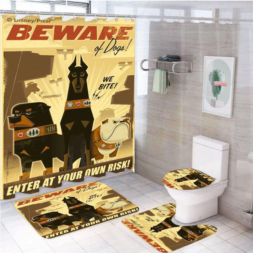 Retro Vintage Poster Disney 4Pcs Bathroom Non-Slip Rugs Shower Curtain Fabric Waterproof