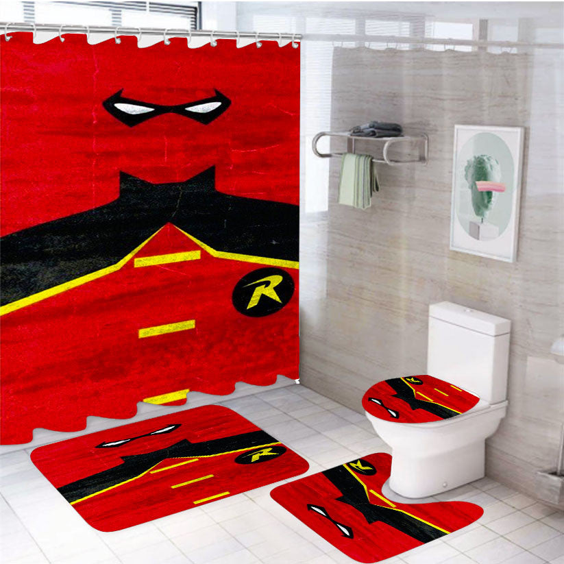 Robin Dc Superhero 4Pcs Bathroom Non-Slip Rugs Shower Curtain Fabric Waterproof