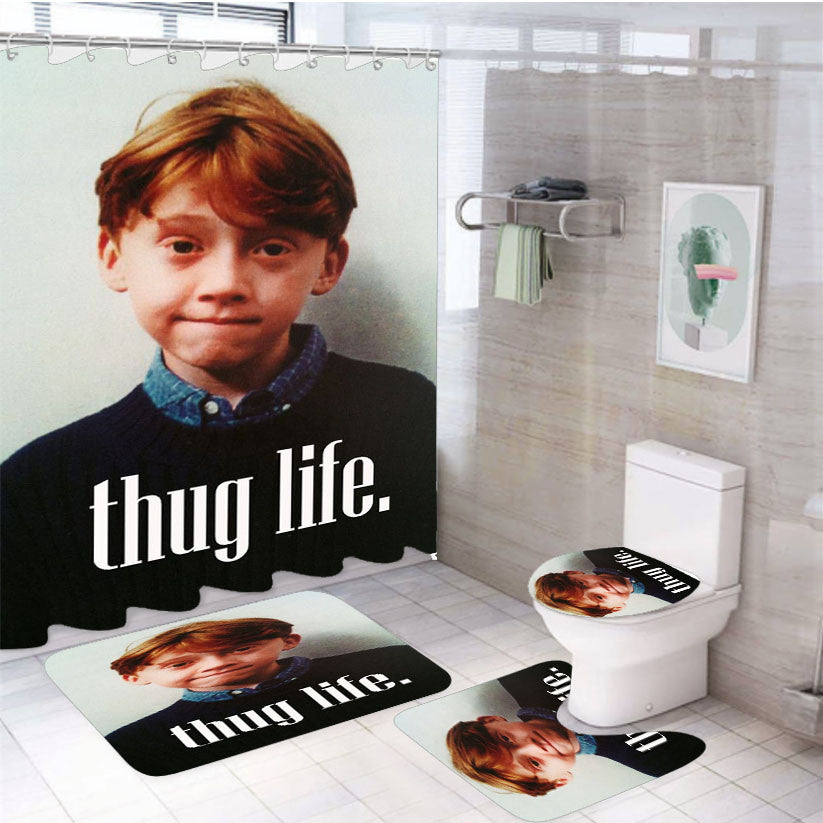 Ron Weasley Thug Life 4Pcs Bathroom Non-Slip Rugs Shower Curtain Fabric Waterproof