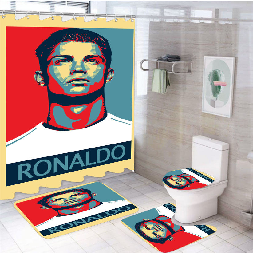 Ronaldo Obey Pop 4Pcs Bathroom Non-Slip Rugs Shower Curtain Fabric Waterproof