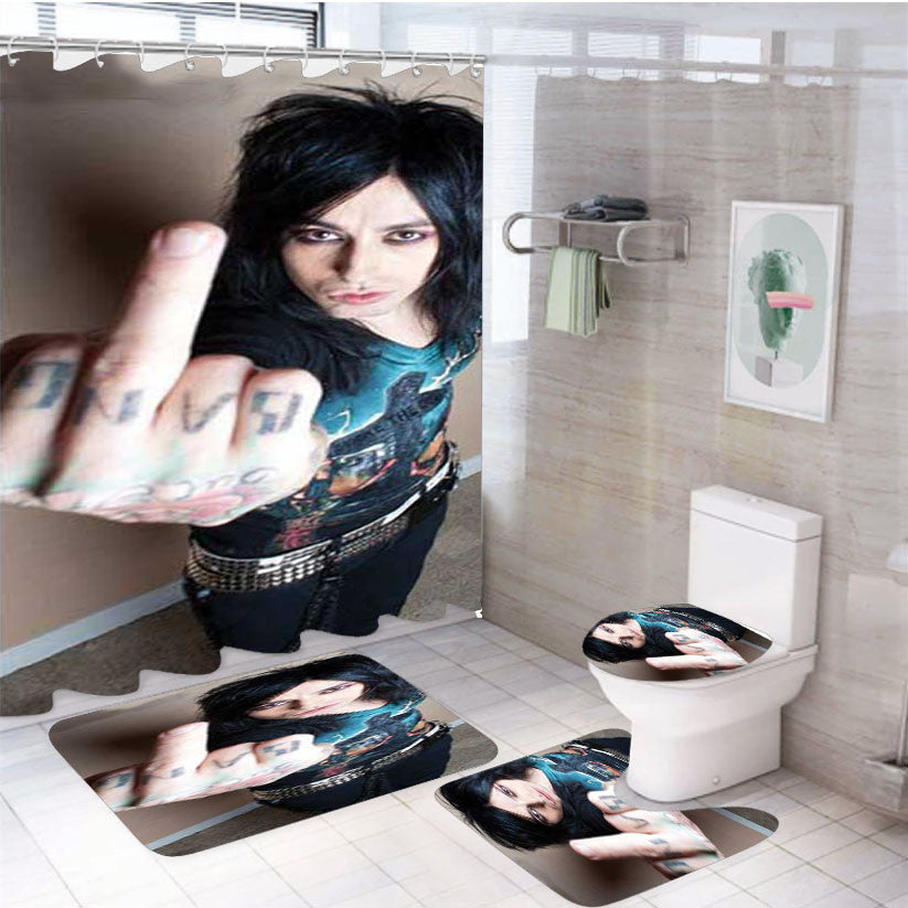 Ronnie Radke Finger 4Pcs Bathroom Non-Slip Rugs Shower Curtain Fabric Waterproof