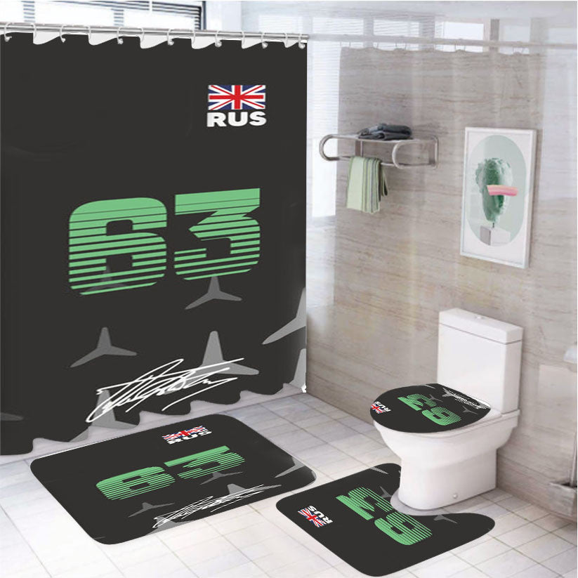 Russell - F1 4Pcs Bathroom Non-Slip Rugs Shower Curtain Fabric Waterproof