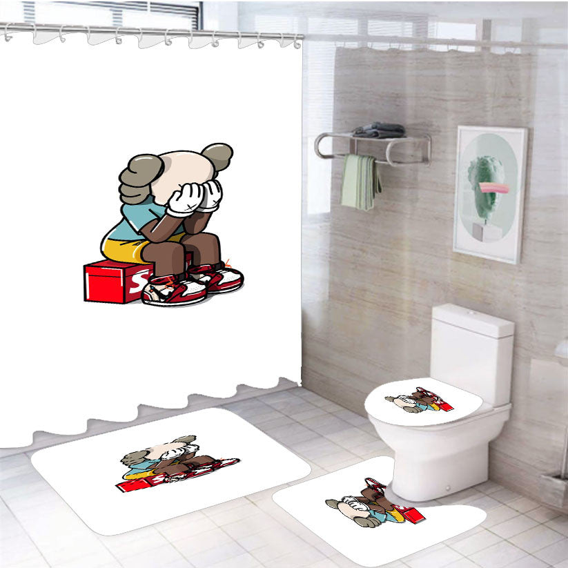 Sad Doll Kaws The Hypebeast Style Cartoon 4Pcs Bathroom Non-Slip Rugs Shower Curtain Fabric Waterproof