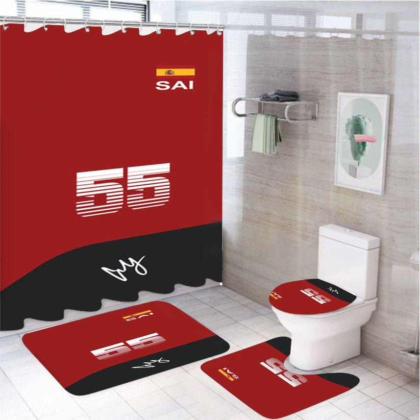 Sainz - F1 4Pcs Bathroom Non-Slip Rugs Shower Curtain Fabric Waterproof