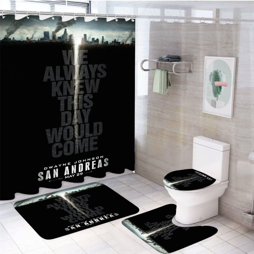 San Andreas Quotes 4Pcs Bathroom Non-Slip Rugs Shower Curtain Fabric Waterproof