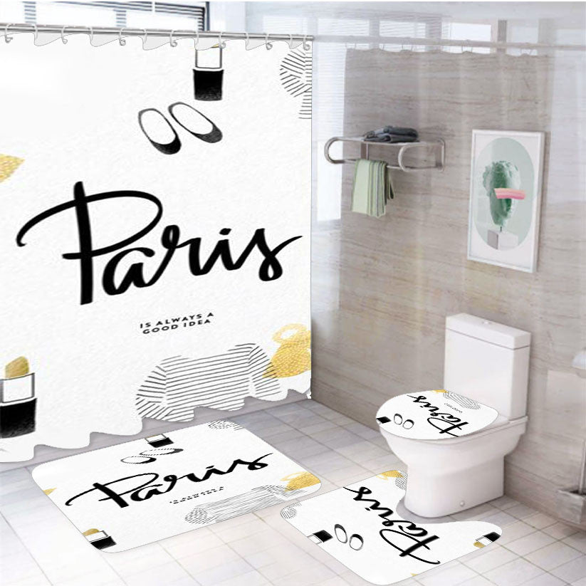 Sandra Lucia Fashion 4Pcs Bathroom Non-Slip Rugs Shower Curtain Fabric Waterproof