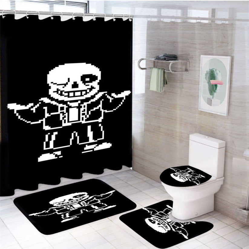 Sans Undertale 4Pcs Bathroom Non-Slip Rugs Shower Curtain Fabric Waterproof