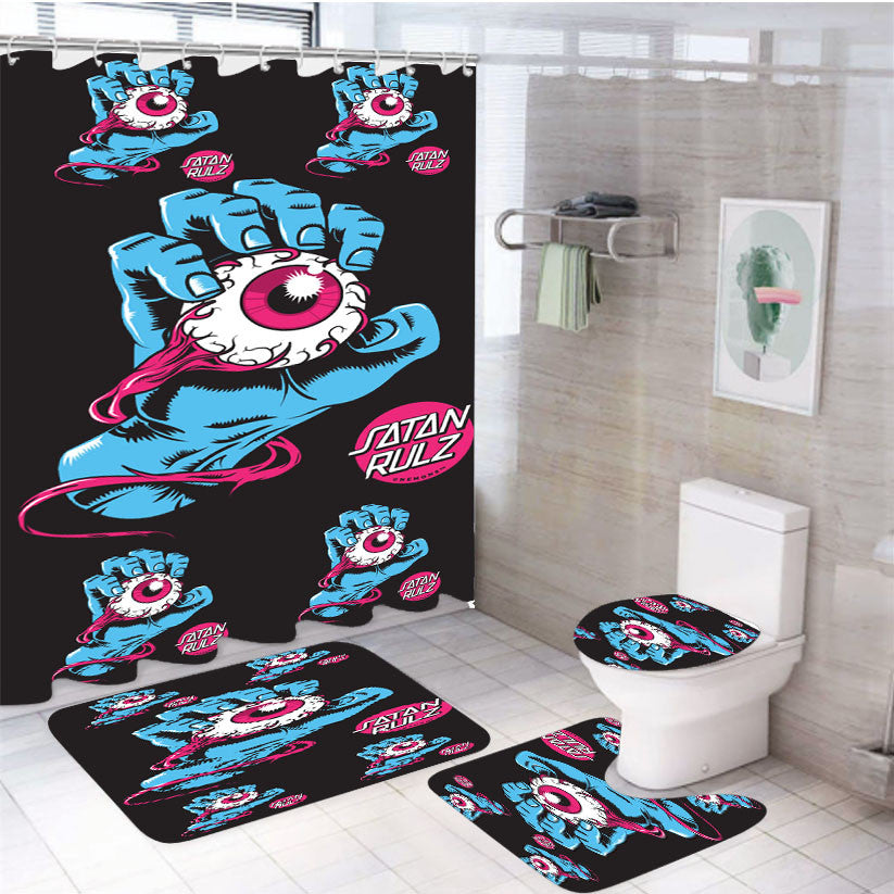 Santa Rulz Eye Pattern 4Pcs Bathroom Non-Slip Rugs Shower Curtain Fabric Waterproof